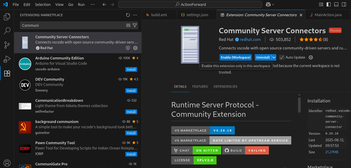 パレットコマンドでAdd Local Server出ないので、なんでだろうとおもったら、Enable(workspace)を押さないと認識しない。