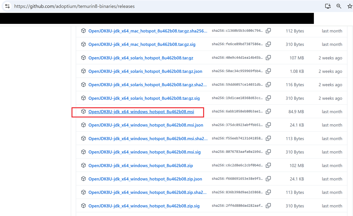 OpenJDK8のインストーラはここにあった。