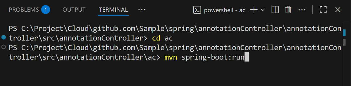 acフォルダ行って、mvn spring-boot:run