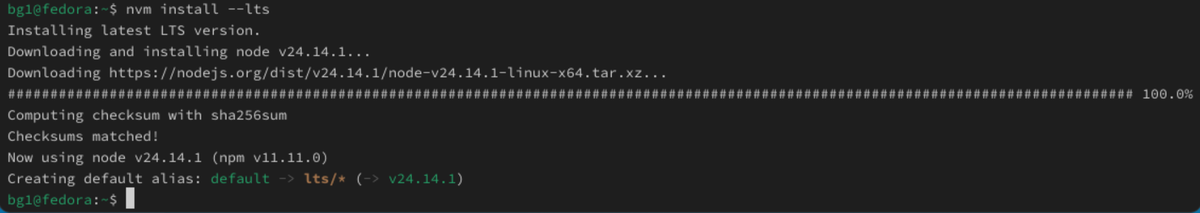 nodeのltsをインストール