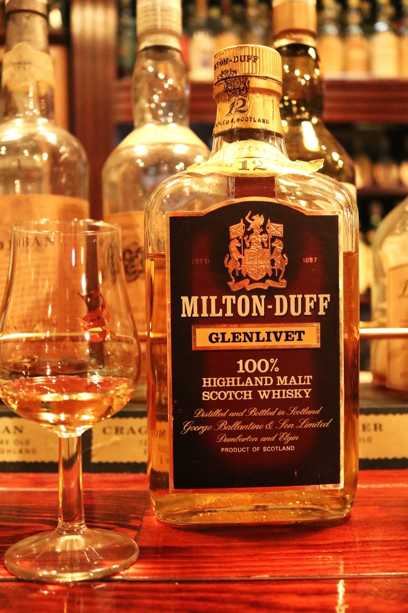 ミルトンダフ 12年　750ml 43%　シングルモルト ウイスキー　希少古酒 ミルトンダフ, 12年, 従価 ウイスキー特級70年代流通 - ポートセルミの箱
