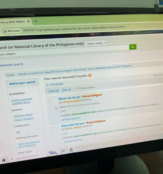 フィリピン国立図書館 OPAC端末 蔵書データベース検索用のPC