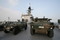 輸送艦しもきた　上甲板に搭載の陸自車両