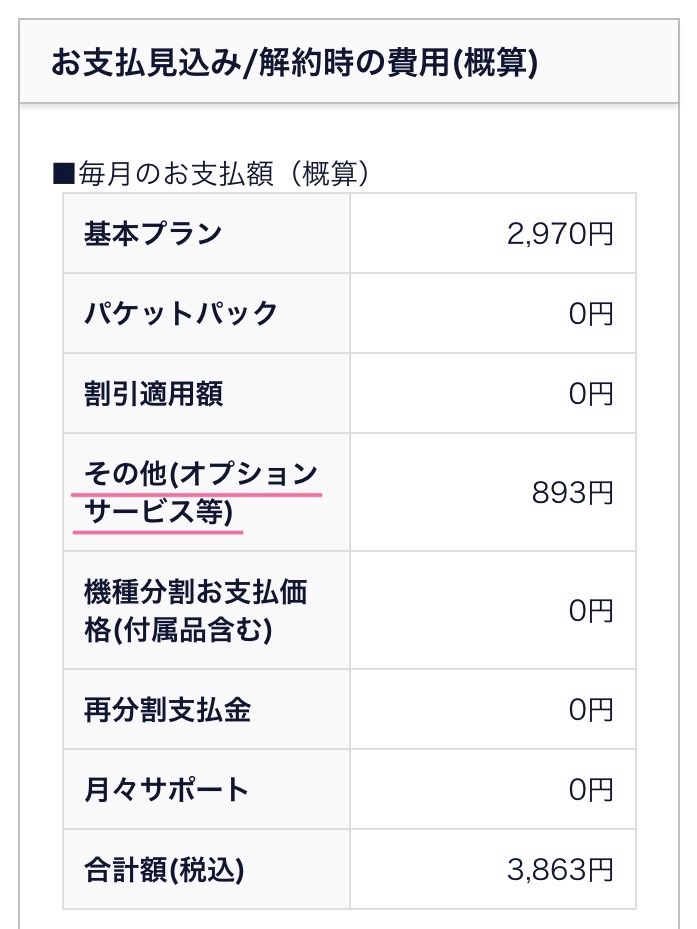としふみ様 フォロー割 専用 ahamoの契約申し込み画面の「その他(オプションサービス等)」と