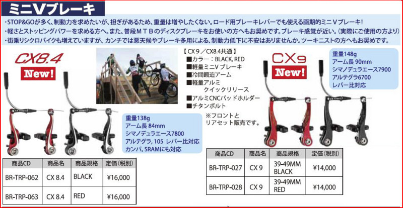 TRPのロード用STIレバーで使用できるミニVブレーキ