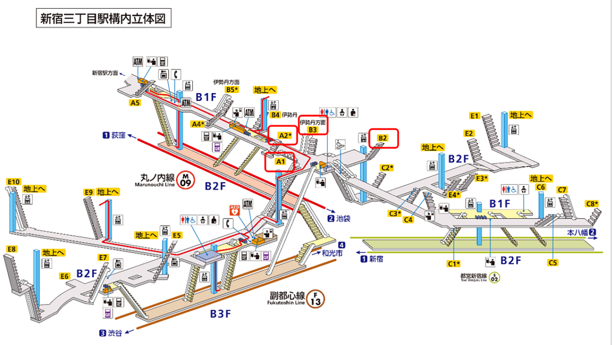 新宿三丁目駅の構内図