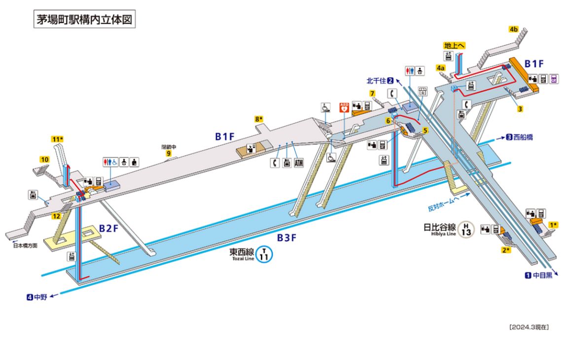 茅場町駅の構内図