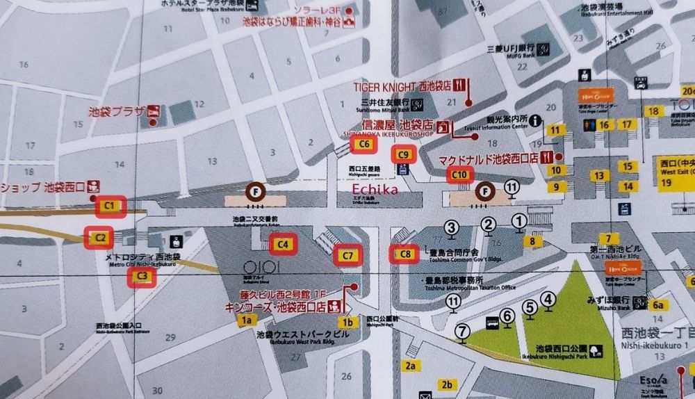 池袋駅のC1～C10の周辺地図