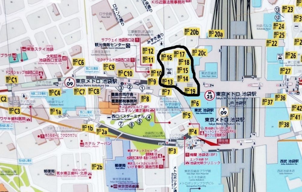 池袋駅 13,14,15,16,17,18,19番出口の周辺地図