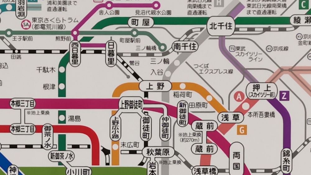 上野駅を中心にした路線図