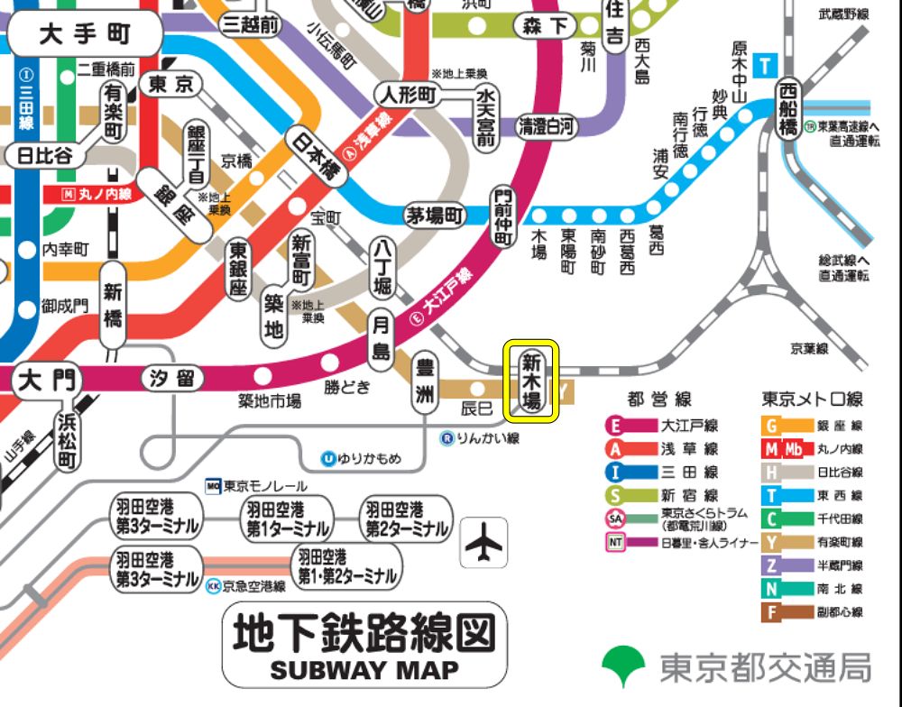 新木場駅を中心にした路線図