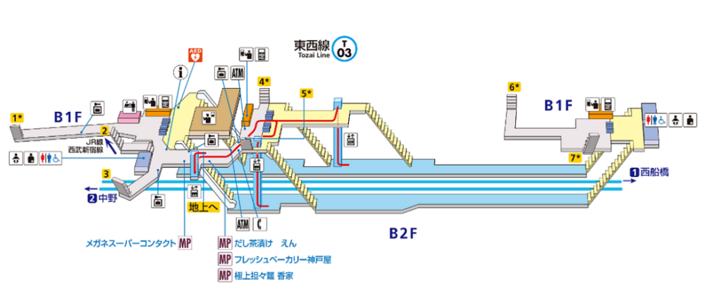 高田馬場駅(東西線)【路線図/構内図/周辺風景/出口案内(1-7)】 - 東京