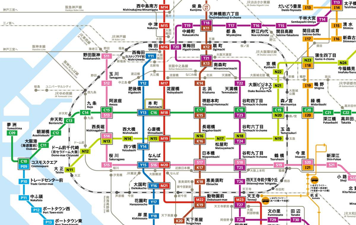 大阪メトロ本町駅周辺の路線図