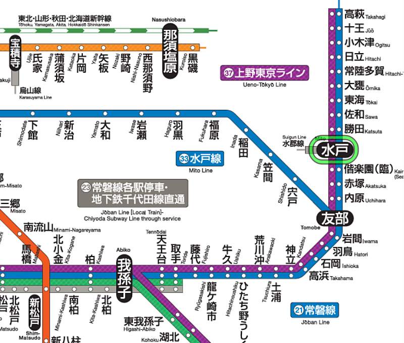 常磐線線路図水戸支社管内(平駅時代)