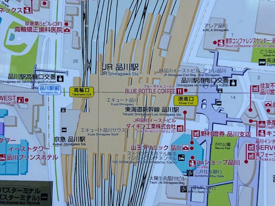 品川駅の周辺案内地図（出口の位置関係）