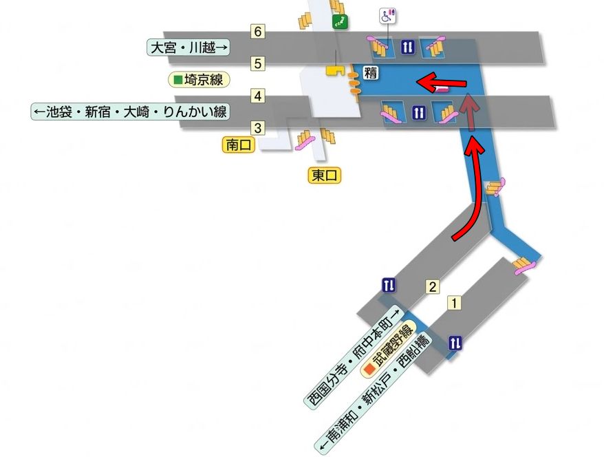武蔵浦和駅 武蔵野線⇔埼京線の乗り換え方法【所要時間/乗車位置/道順