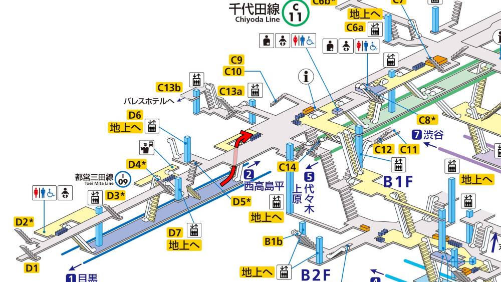 大手町駅 千代田線⇔三田線の乗換方法【所要時間/乗車位置/道順