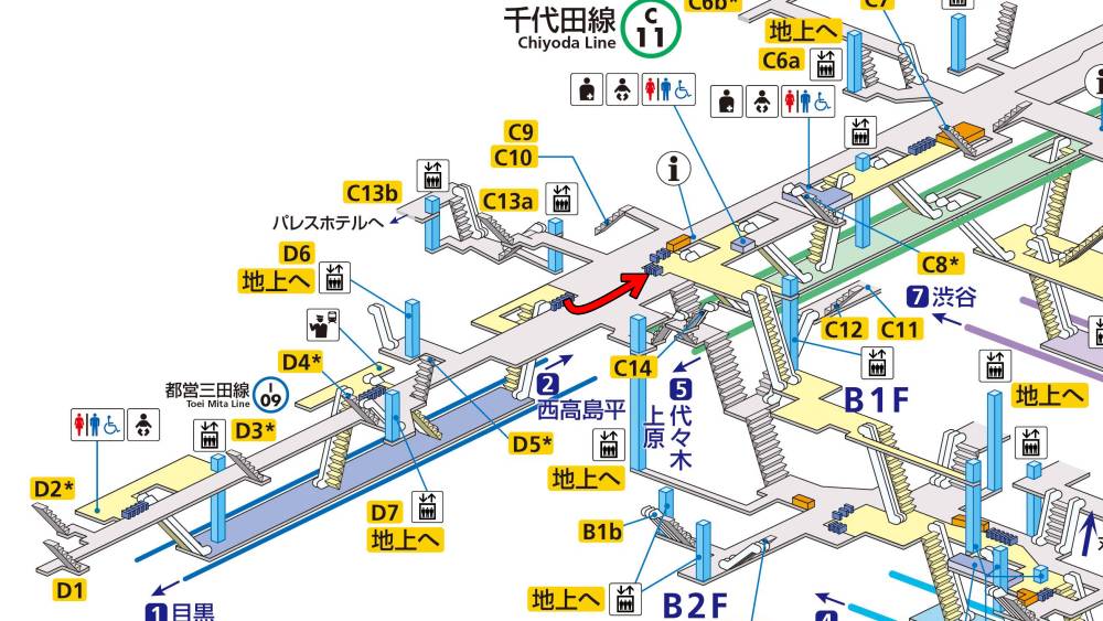 大手町駅 千代田線⇔三田線の乗換方法【所要時間/乗車位置/道順