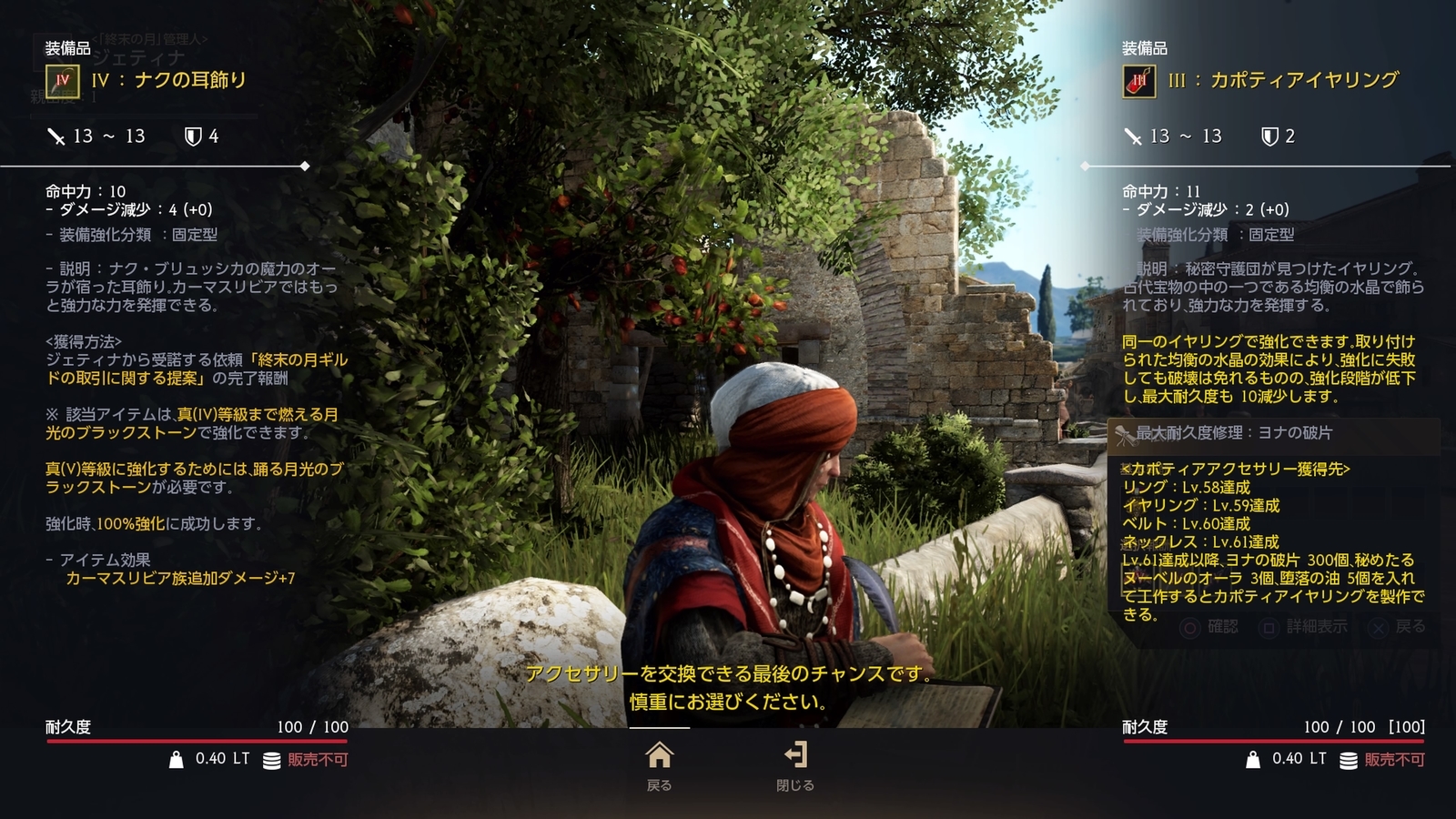 確定強化の真vアクセサリーを真ivまで強化 交換しました 真ivナクの耳飾り 黒い砂漠 お散歩日記