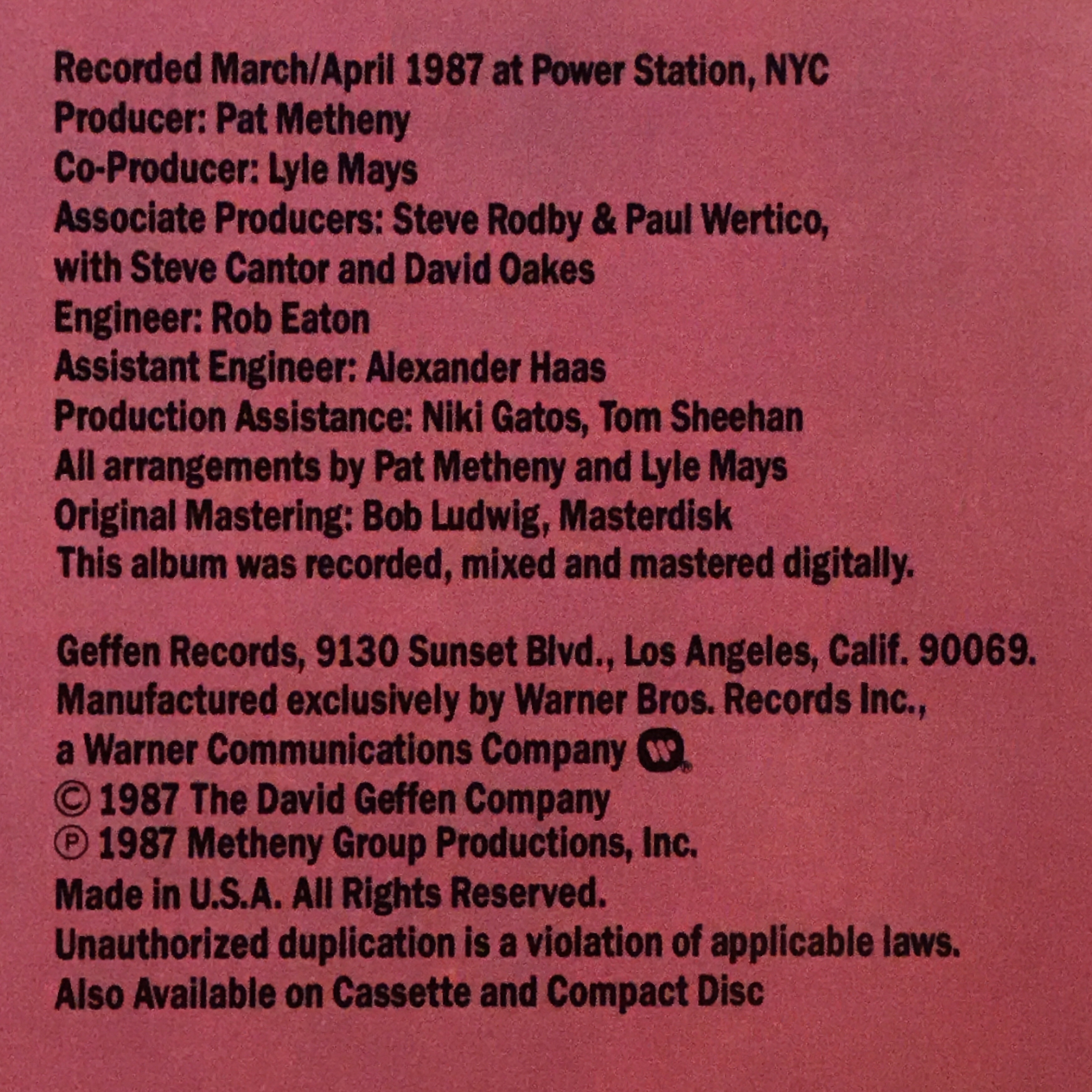 Still Life (Talking) / Pat Metheny Group【US盤】 - レコード