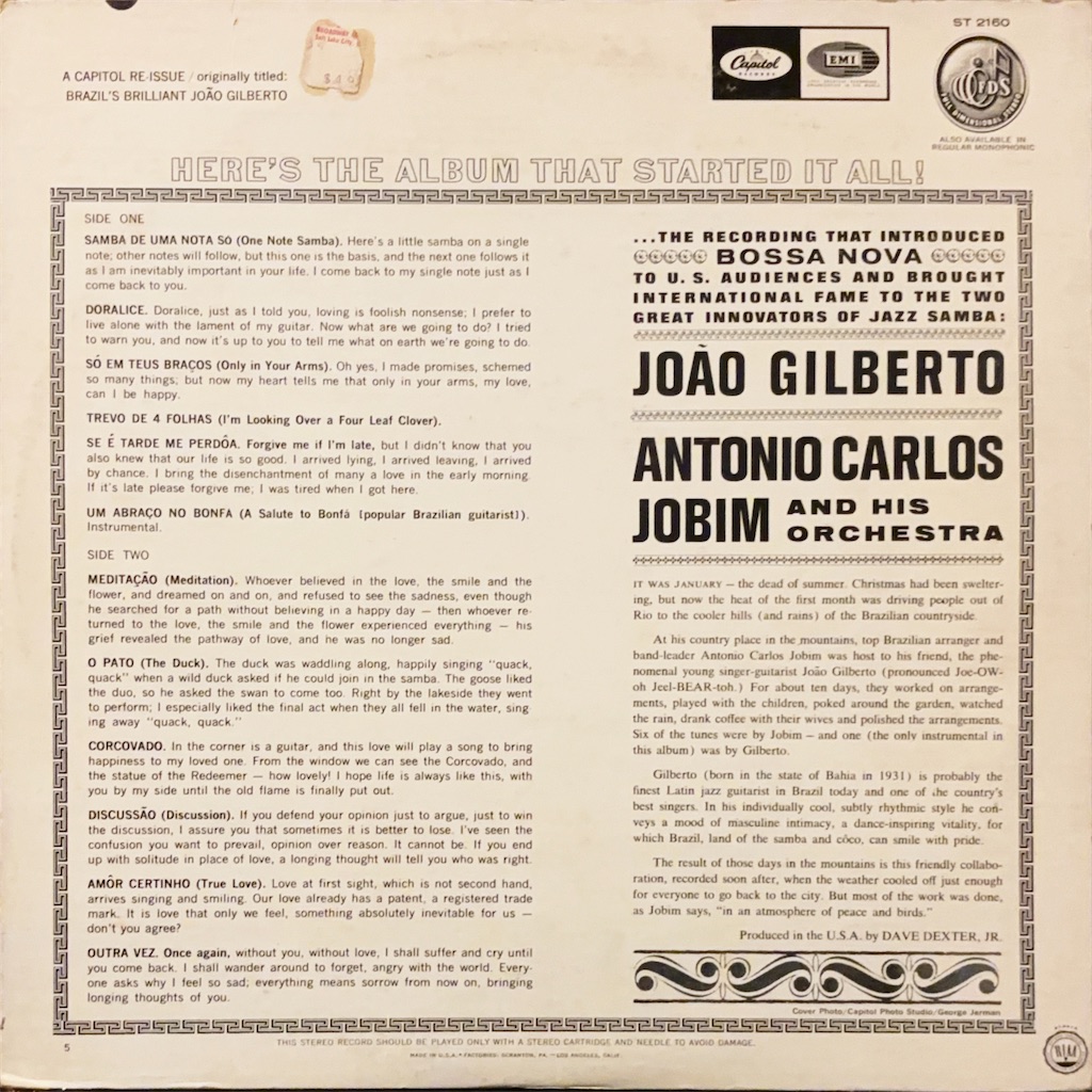 US盤 Gilberto & Jobim LP レコード Gilberto & Jobim / João Gilberto【US盤】 - レコード評議会