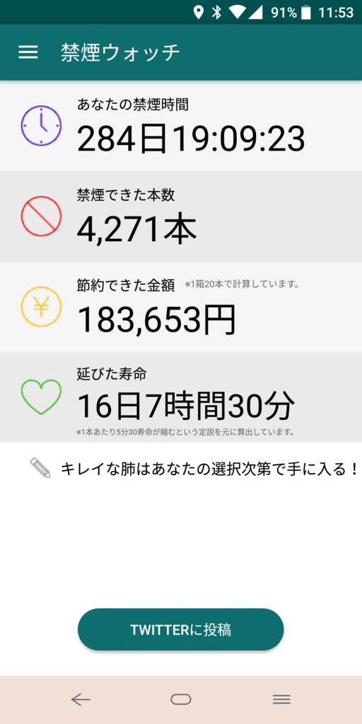 禁煙開始から280日