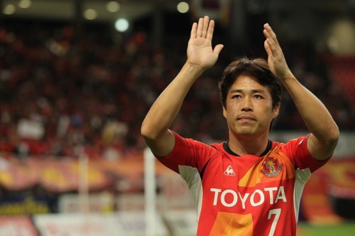 名古屋グランパス　中村直志選手スパイク 魅せろよ中村（今日の時計：シチズンオートデーター中村直志引退