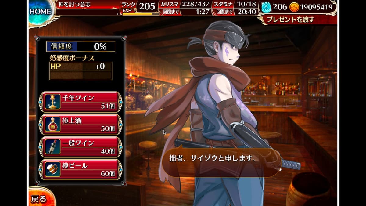 サイゾウの信頼度ボーナス
