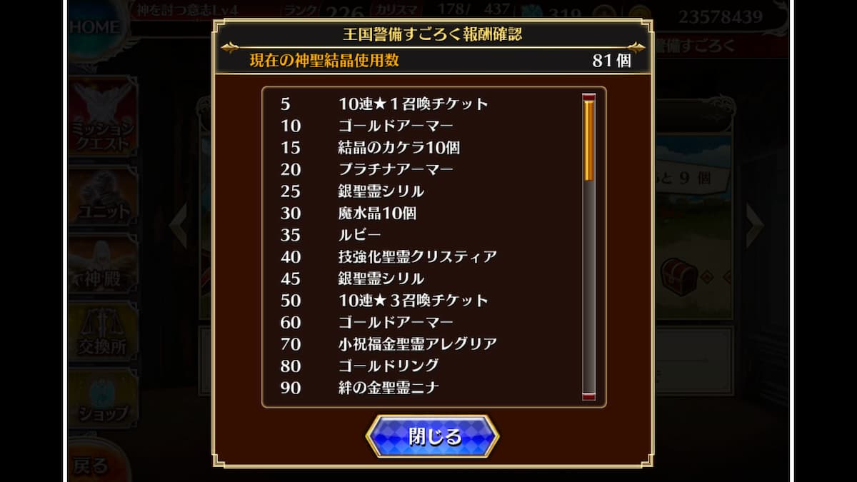 王国警備すごろくの景品一覧