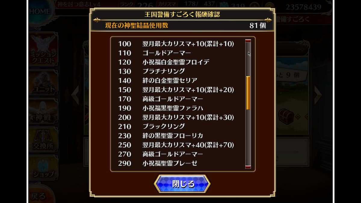 王国警備すごろくの景品一覧