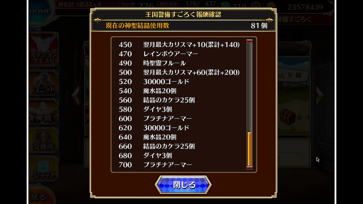 王国警備すごろくの景品一覧