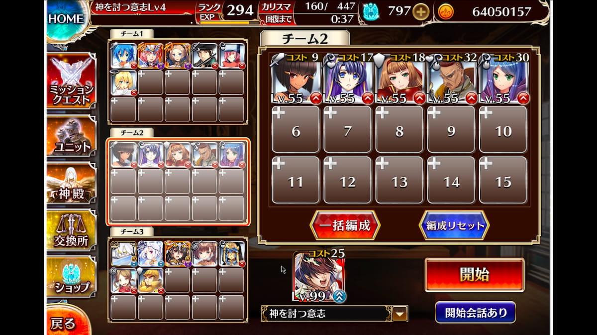 神獣ナンディ降臨 極級の攻略のチーム2の出撃メンバー