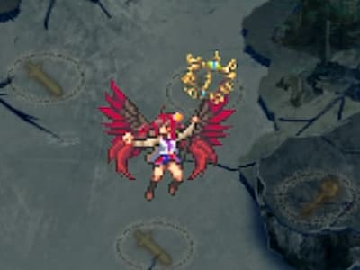 天狗の茜色の女番長ホムラの配置中ドット絵