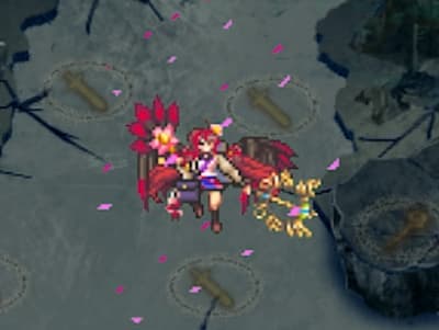 大天狗の茜色の女番長ホムラの配置中ドット絵