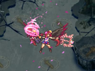 大天狗の茜色の女番長ホムラの配置中ドット絵