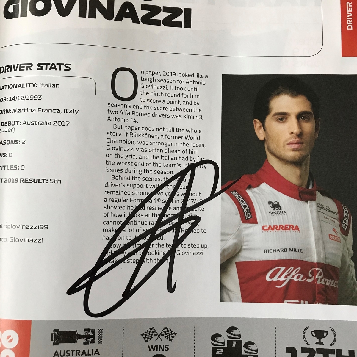 2017 直筆サイン！アントニオ・ジョビナッツィ ザウバー・フェラーリ