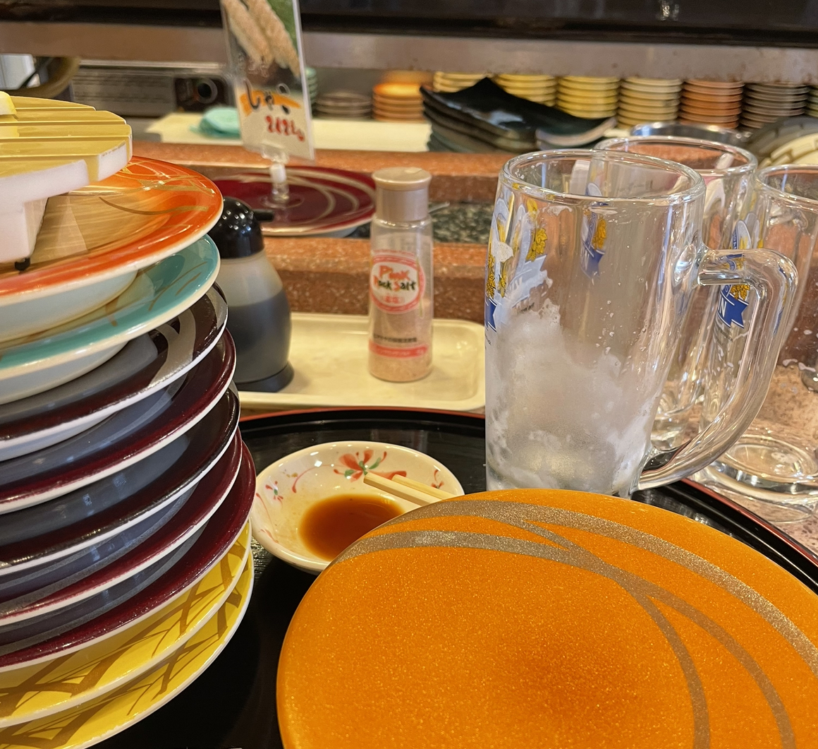 寿司、ビール