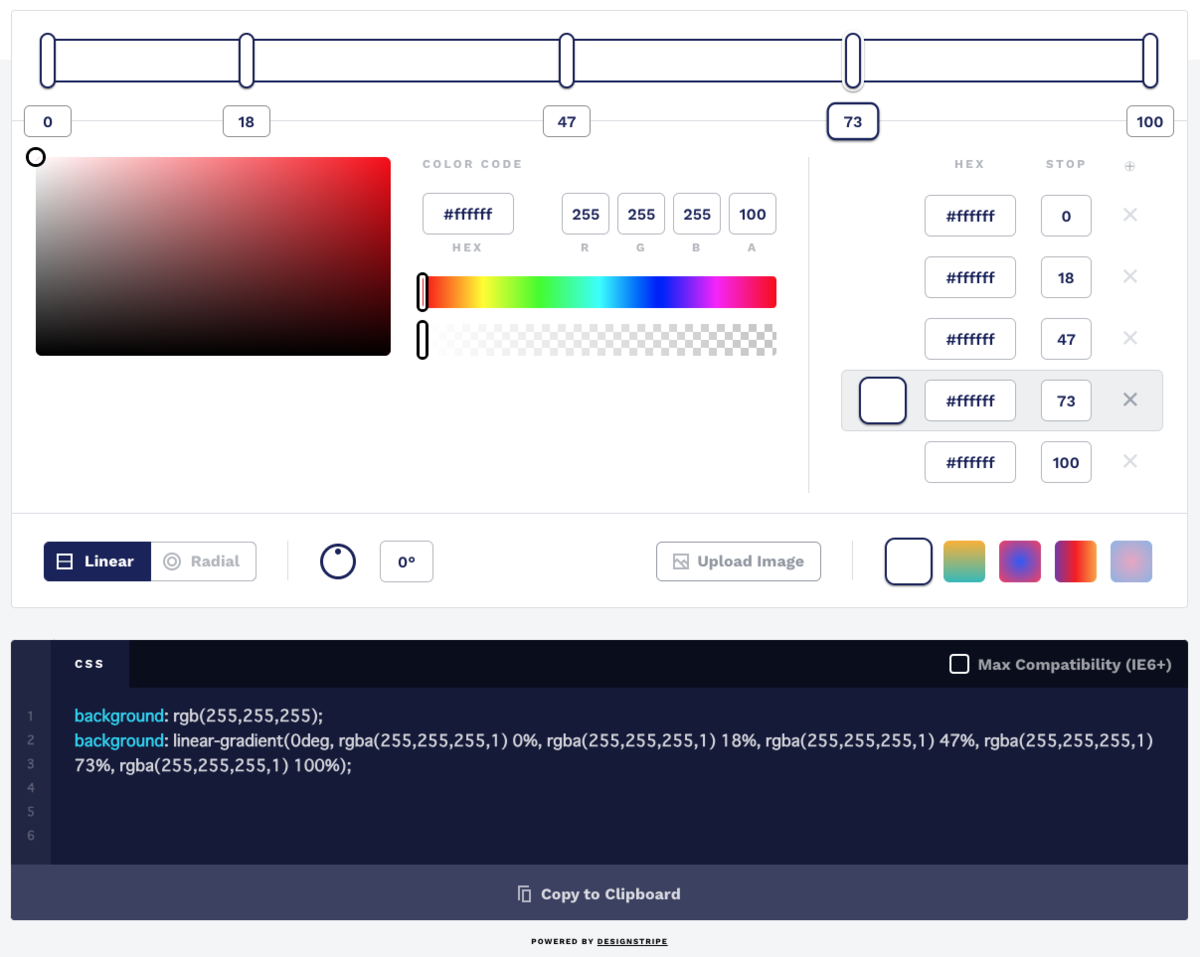 CSS Gradientの色追加の画面