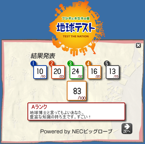 地球テストの結果。