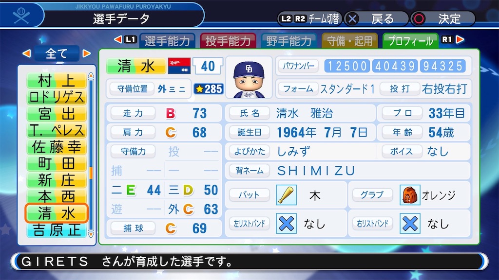 パワプロ 18 中日 清水雅治 義烈の道楽とパワプロ21作成選手公開blog