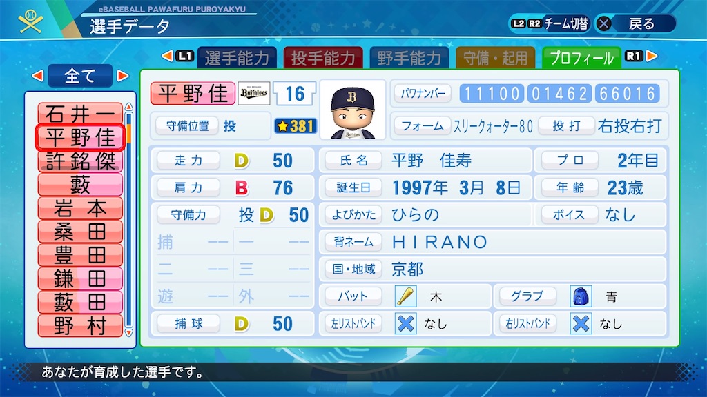 パワプロ2020【オリックス】平野佳寿 - 義烈のキャンプ時々パワプロ2024