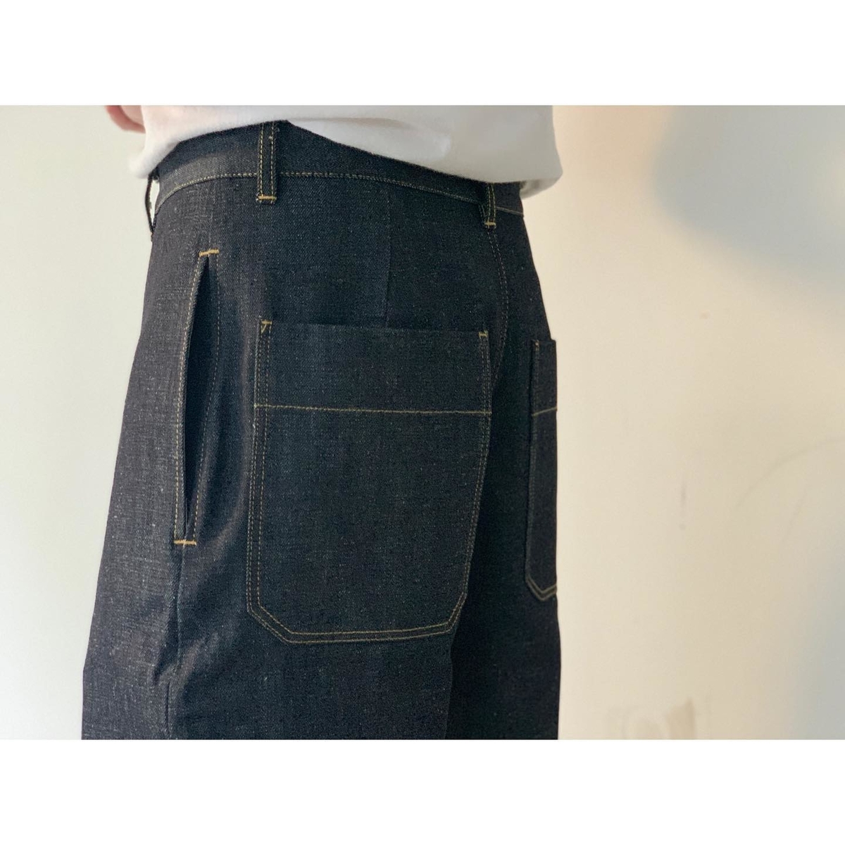 STUDIO NICHOLSON / PYAD SELVEDGE DENIM SUEDE-HEAD SLACK - Burnish