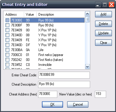 Cheats Dialog (from Snes9x)