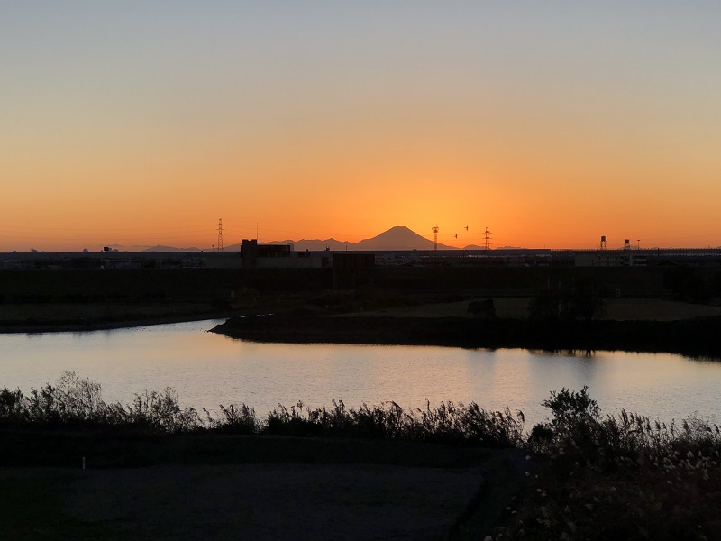 富士山 夕景 江戸川 サイクリング