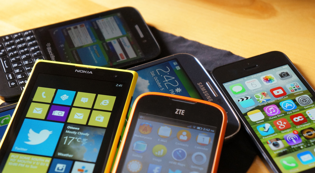 The picture of many smartphones