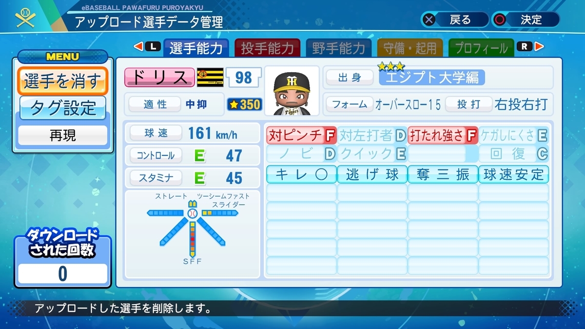 ラファエル・ドリス（阪神）【パワナンバー・パワプロ2020】 - パワプロ村