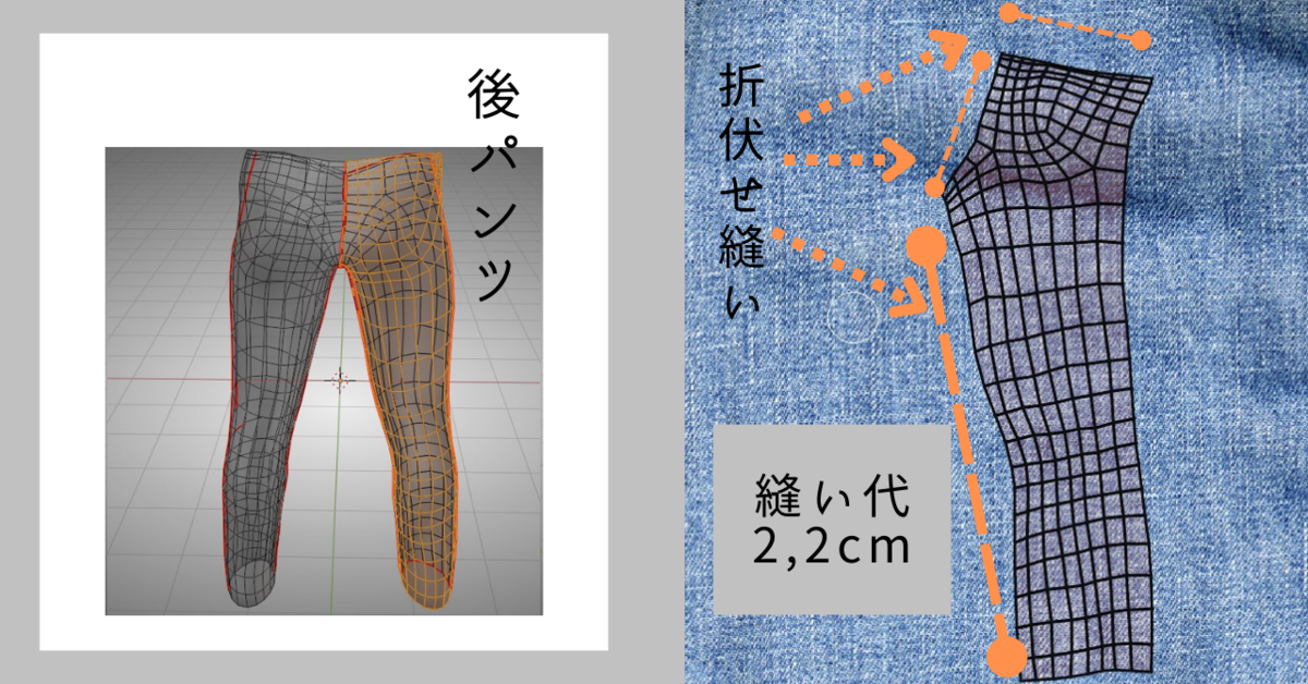 ブレンダーでつくったハイウェストジーンズの型紙