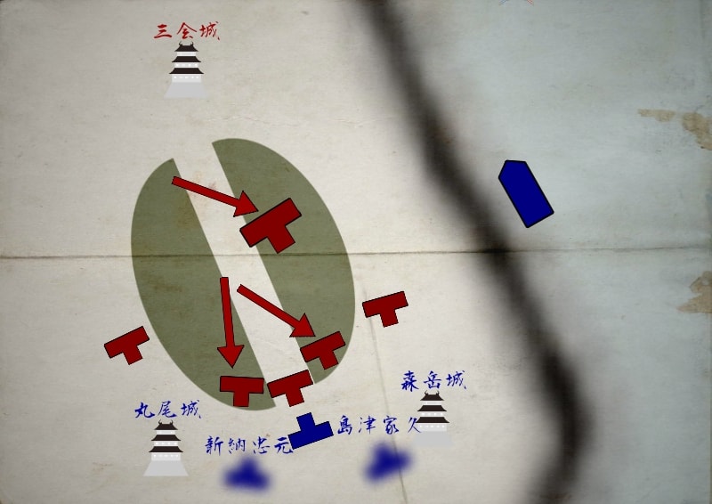 沼地に兵を進める龍造寺隆信