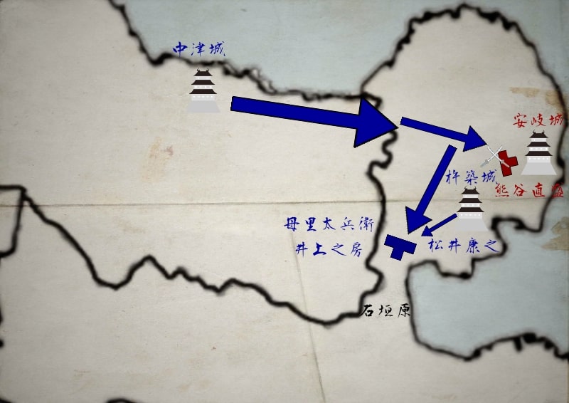 松井康之と合流し熊谷直盛と合流する母里太兵衛と井上之房