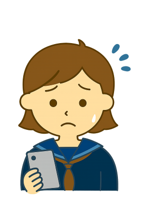 スマートフォンを見て困惑する女子学生のイラスト